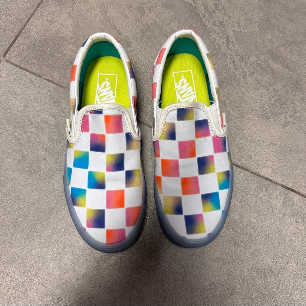 Vans Slip-On Cultivate Care Checkered Rainbow Skate Shoes Blue Gum Sole I Exist - Picture 10 of 11